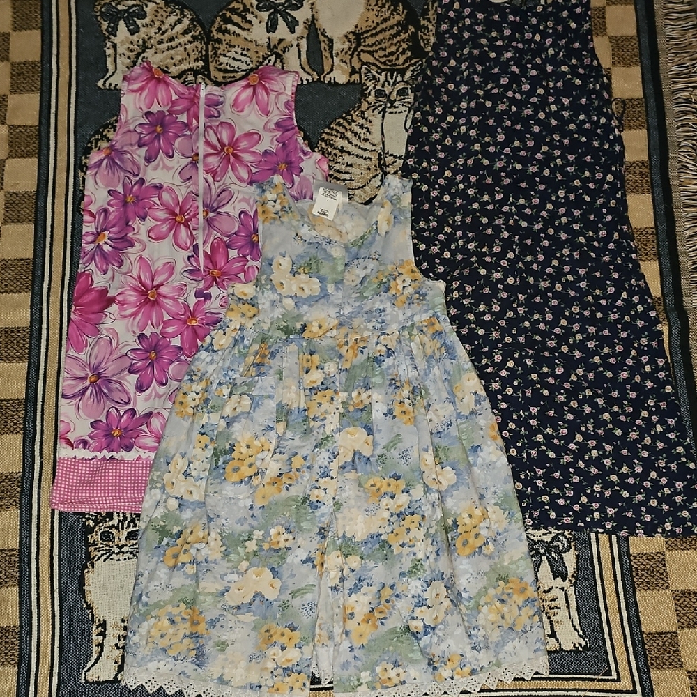 Floral Sleeveless Dresses Set Size 7/8 Vintage Y2k  Maxi Lot Of 3 ( I7